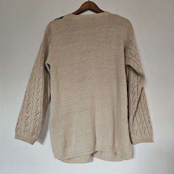 Vtg Jantzen Floral Cardigan Womens L Beige Embroidered Pointelle Cottagecore Gma - Picture 6 of 11